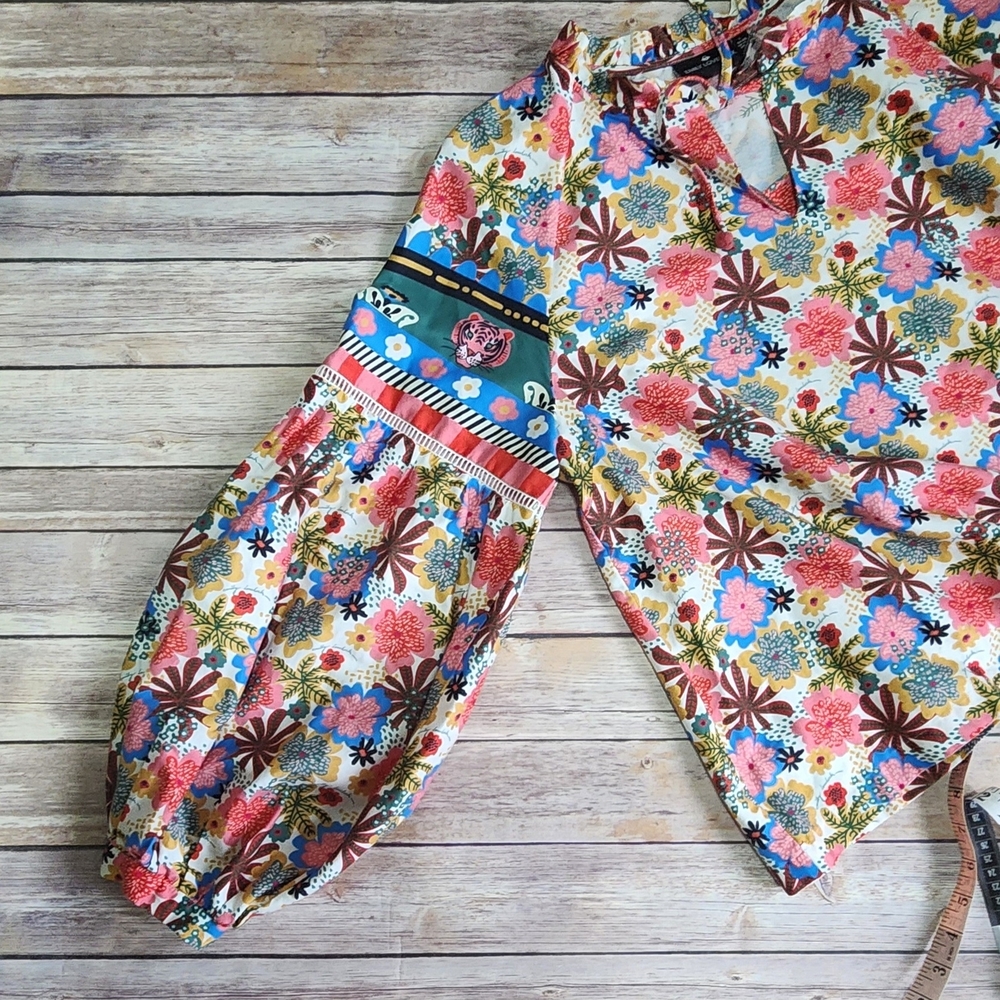 Emily Lovelock Emma Floral Tiger Blouse Size L - Picture 6 of 7